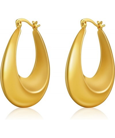 Chunky Gold Hoop Earrings for Women, Lightweight Waterdrop Hollow Thick Hoops with 18K Real Gold Plated, Hypoallergenic Teard...