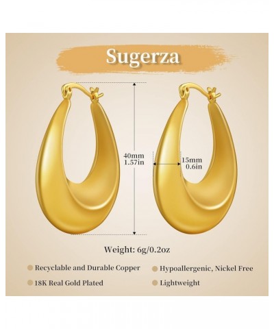 Chunky Gold Hoop Earrings for Women, Lightweight Waterdrop Hollow Thick Hoops with 18K Real Gold Plated, Hypoallergenic Teard...