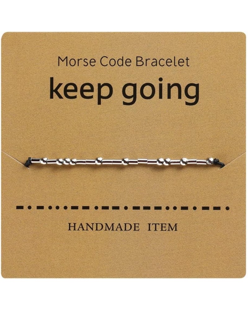 Dainty Beads Never Give Up Morse Code Bracelet Jewelry for Her Sterling Silver Beads on Silk Cord for Women Men Girls Boys Ke...