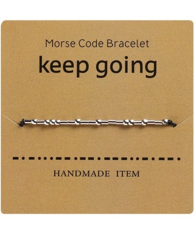 Dainty Beads Never Give Up Morse Code Bracelet Jewelry for Her Sterling Silver Beads on Silk Cord for Women Men Girls Boys Ke...