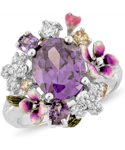 Womens Sterling Silver Multi Gemstone Filigree Flower Band Ring Purple $22.05 Rings