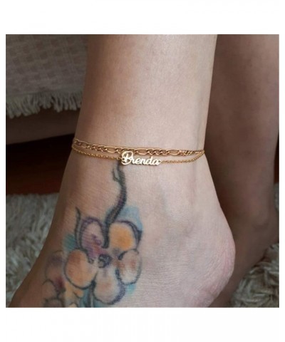 Personalized Name Ankle Bracelet for Women Custom Layered Name Anklet with Initials 18K Gold Plated Graduation Gift Customize...