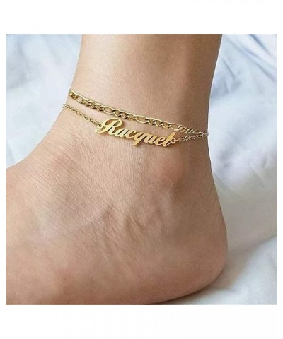 Personalized Name Ankle Bracelet for Women Custom Layered Name Anklet with Initials 18K Gold Plated Graduation Gift Customize...