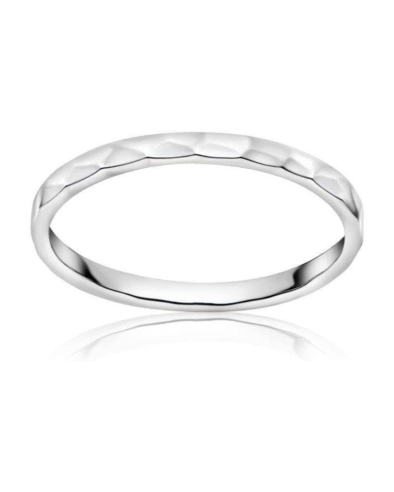 925 Sterling Silver Thin Plain 2mm Hammered Stacking Ring | Skinny Comfort Fit Stackable Band Ring for Women Men Teen Girsl $...