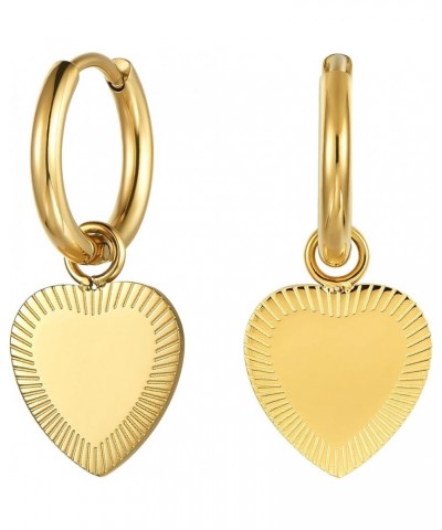 Thick 14K Gold Plated Heart Dangle Drop Earrings, Sparkling Dainty Earrings for Women Gift Gold Textured Heart $10.79 Earrings