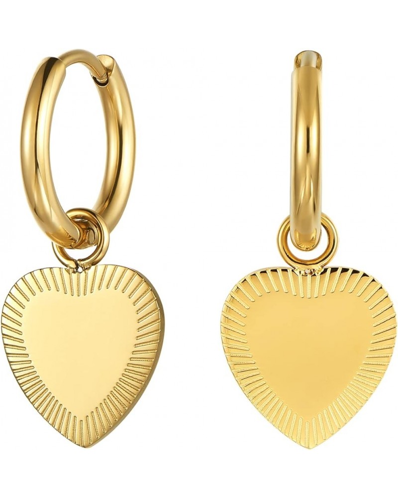 Thick 14K Gold Plated Heart Dangle Drop Earrings, Sparkling Dainty Earrings for Women Gift Gold Textured Heart $10.79 Earrings