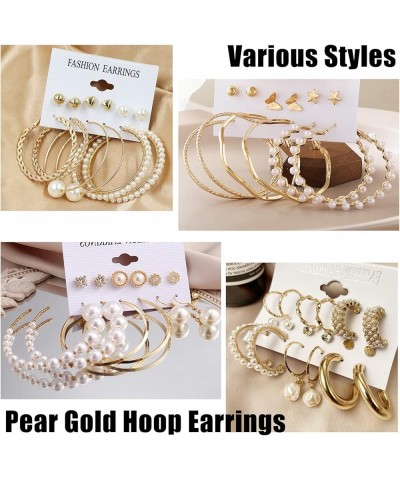 51 Pairs Gold Hoop Earrings Set for Women, Pearl Dangle Earrings Pack, Chunky Hoops Earrings Sets for Multiple Piercing 51 Pa...