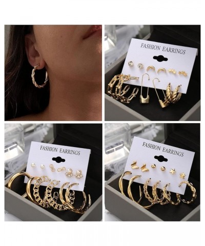 51 Pairs Gold Hoop Earrings Set for Women, Pearl Dangle Earrings Pack, Chunky Hoops Earrings Sets for Multiple Piercing 51 Pa...