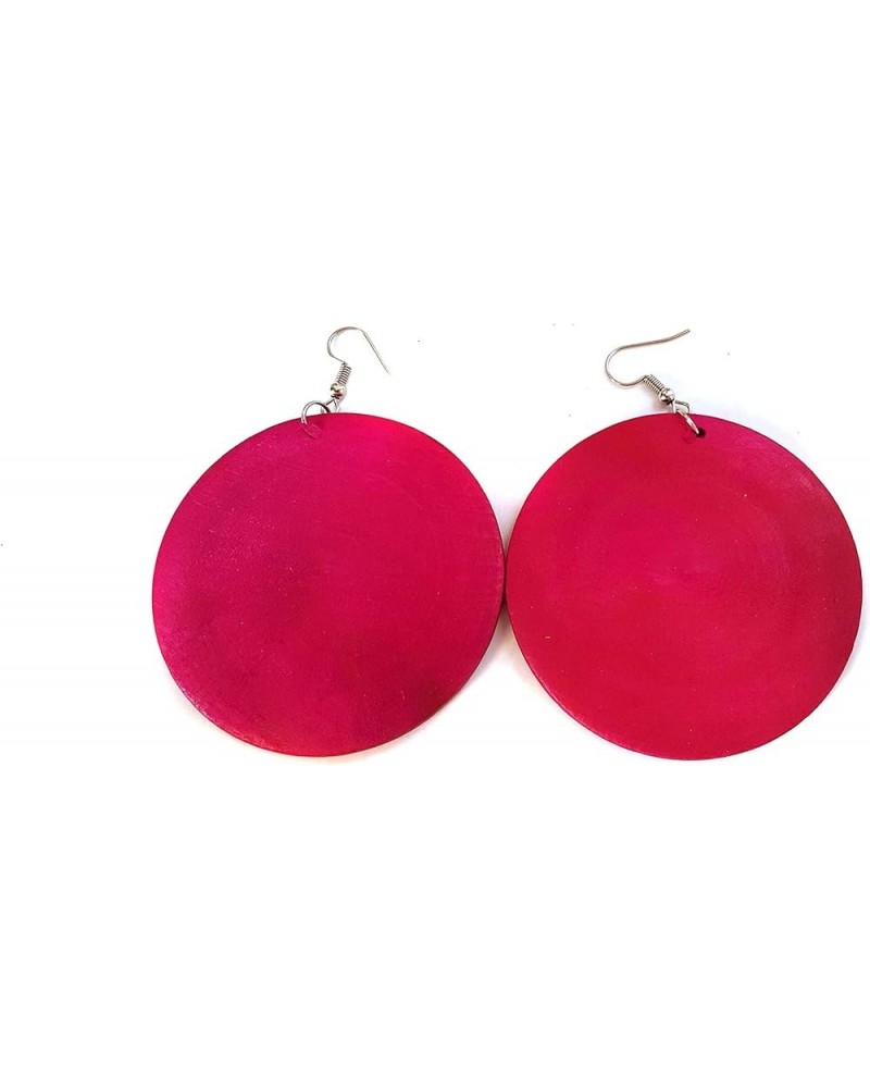 Large Circle Wood Hoop Earrings Assorted Colors 2.25 inch Pink $6.88 Earrings