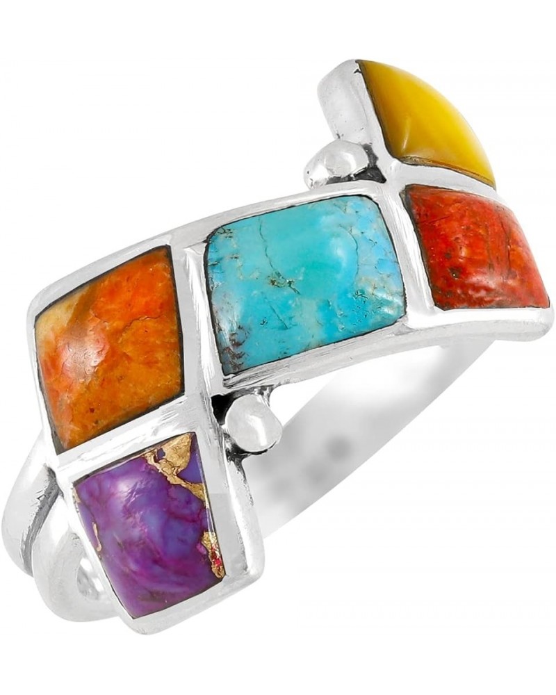 Turquoise Ring Sterling Silver 925 Genuine Gemstones Size 6 to 11 Multi $13.94 Rings