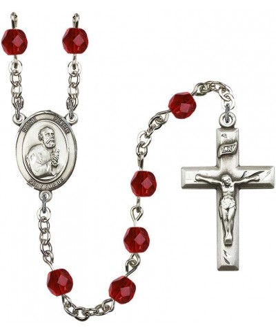 St. Peter The Apostle Silver-Plated Rosary - Every Birth Month Color and More July Red, Small Crucifix $74.47 Necklaces