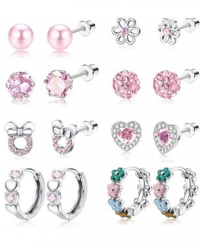 8 Pairs Hypoallergenic Screw Back Earrings for Girls Women 316L Stainless Steel CZ Heart Hoop Earrings Cute Butterfly Flower ...