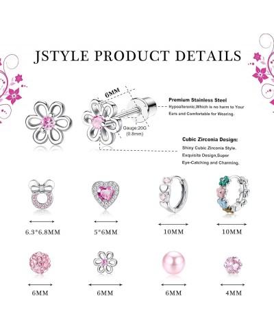 8 Pairs Hypoallergenic Screw Back Earrings for Girls Women 316L Stainless Steel CZ Heart Hoop Earrings Cute Butterfly Flower ...