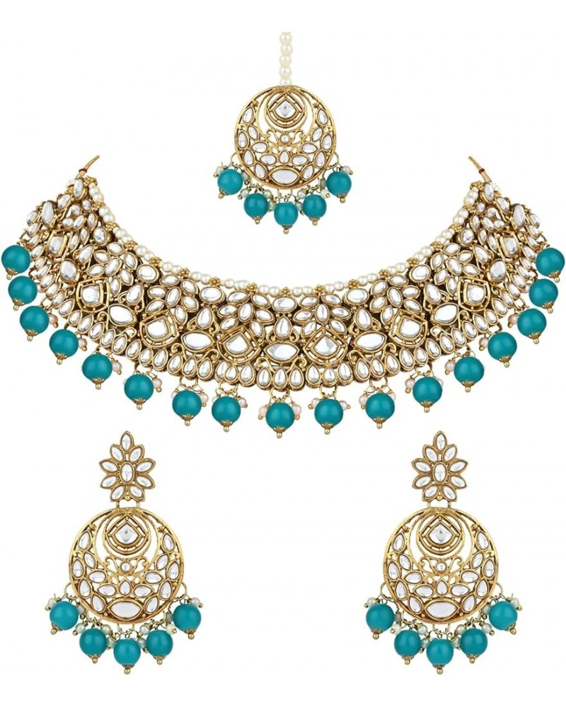 Gold Plated Wedding Handcrafted Kundan Pearl Choker Necklace Jewellery Set For Women/Girls Peacock green $21.00 Jewelry Sets