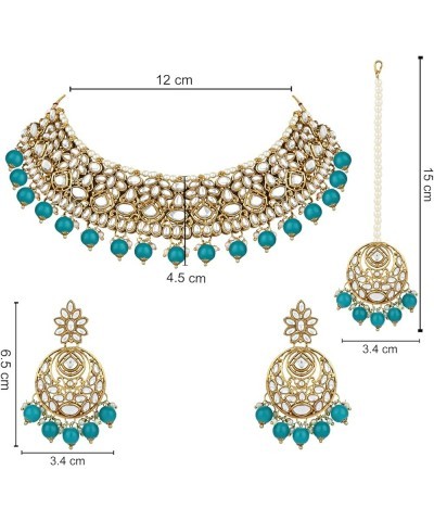 Gold Plated Wedding Handcrafted Kundan Pearl Choker Necklace Jewellery Set For Women/Girls Peacock green $21.00 Jewelry Sets