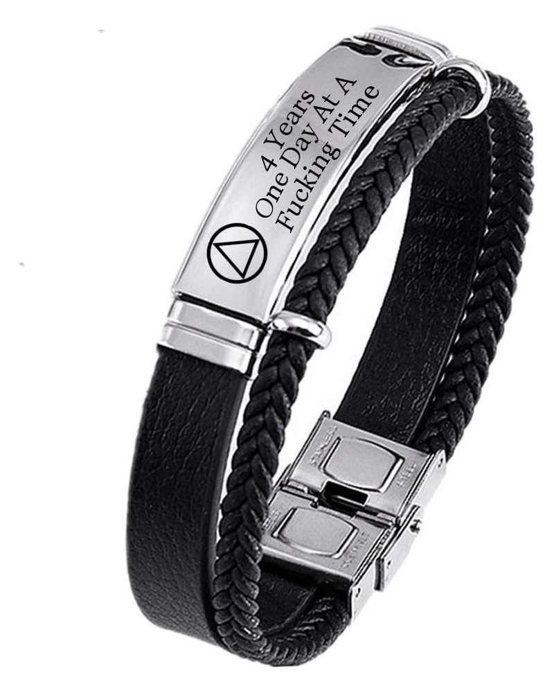 Personalized AA NA Sobriety Gifts for Women Men,Stainless Steel Leather Narcotics Alcoholics Anonymous Addiction Bracelets Ba...