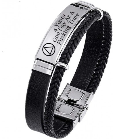 Personalized AA NA Sobriety Gifts for Women Men,Stainless Steel Leather Narcotics Alcoholics Anonymous Addiction Bracelets Ba...