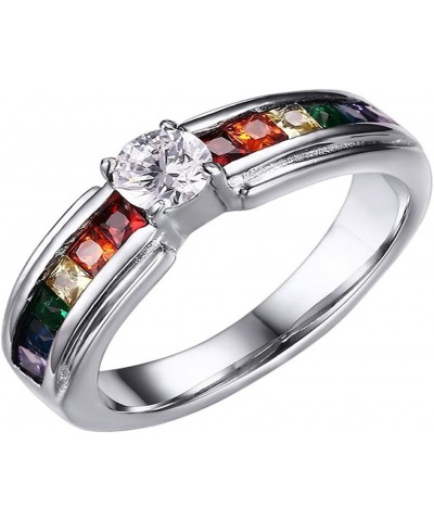 316L Stainless Steel LGBT Gay& Lesbian Pride Rainbow CZ Cubic Zirconia Wedding Engagement Rings $9.80 Rings