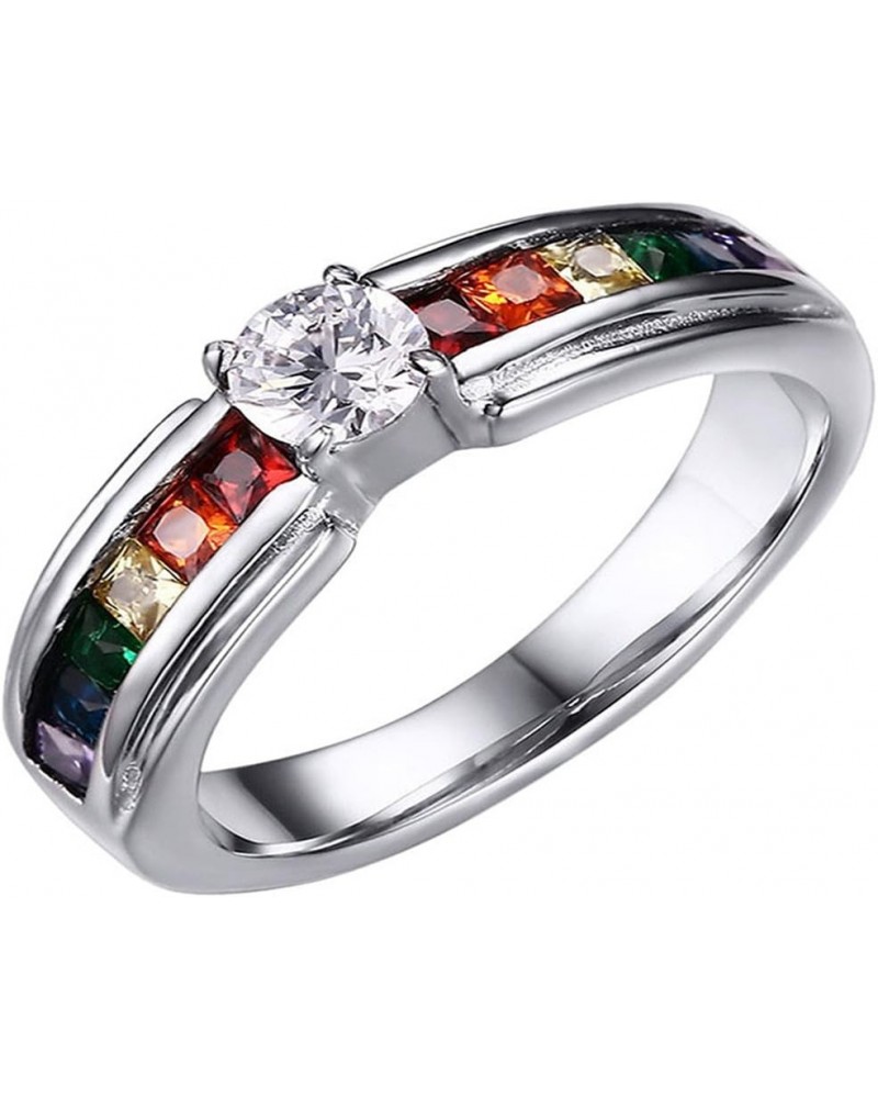 316L Stainless Steel LGBT Gay& Lesbian Pride Rainbow CZ Cubic Zirconia Wedding Engagement Rings $9.80 Rings