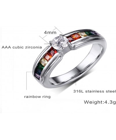 316L Stainless Steel LGBT Gay& Lesbian Pride Rainbow CZ Cubic Zirconia Wedding Engagement Rings $9.80 Rings