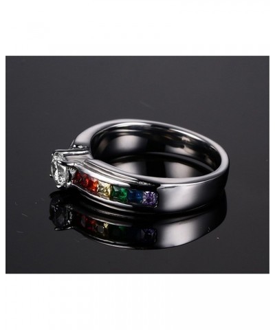 316L Stainless Steel LGBT Gay& Lesbian Pride Rainbow CZ Cubic Zirconia Wedding Engagement Rings $9.80 Rings