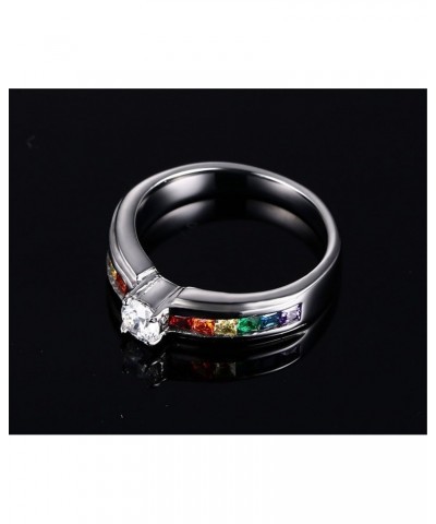 316L Stainless Steel LGBT Gay& Lesbian Pride Rainbow CZ Cubic Zirconia Wedding Engagement Rings $9.80 Rings