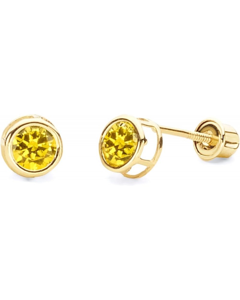 14k Yellow Gold 5mm Round Bezel Set Stud Earrings with Screw Back - 12 Different Color Available Nov $30.60 Earrings