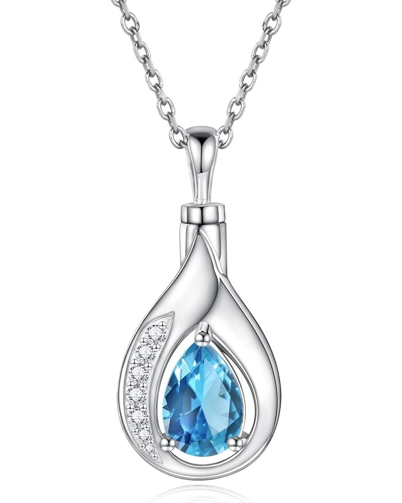 Teardrop Urn Necklace for Ashes - 925 Sterling Silver Blue Cremation Pendant Memorial Keepake Funeral Necklace Jewelry Gifts ...