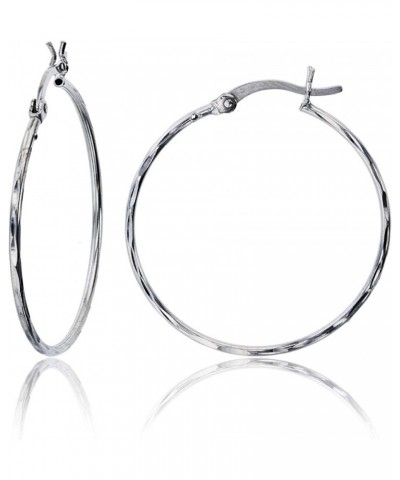 Sterling Silver Diamond Cut Polished Basic Hoop Earrings for Women | Round Hoop Earrings | Secure Snap Bar Closure | Shiny Cl...