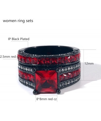 2 Rings His and Her Ring Couple Rings Matching Ring 1.5ct Blue CZ Womens Wedding Ring Sets for Him and Her Wedding Bands Red ...