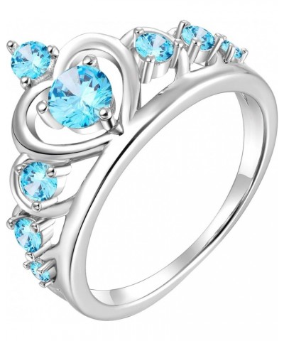 Crown Rings 925 Sterling Silver Heart Engagement Rings Queen Birthstones Anniversary Jewelry 03-aquamarine-Mar $31.24 Rings