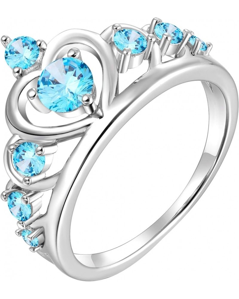 Crown Rings 925 Sterling Silver Heart Engagement Rings Queen Birthstones Anniversary Jewelry 03-aquamarine-Mar $31.24 Rings