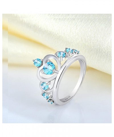 Crown Rings 925 Sterling Silver Heart Engagement Rings Queen Birthstones Anniversary Jewelry 03-aquamarine-Mar $31.24 Rings