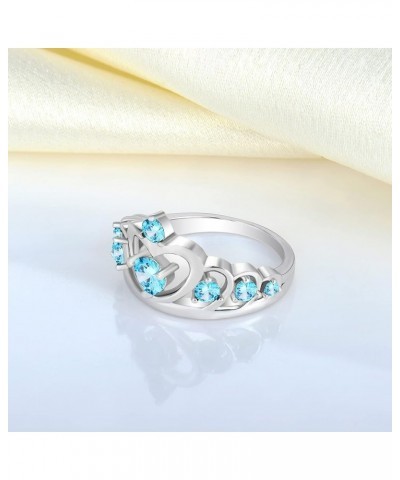 Crown Rings 925 Sterling Silver Heart Engagement Rings Queen Birthstones Anniversary Jewelry 03-aquamarine-Mar $31.24 Rings