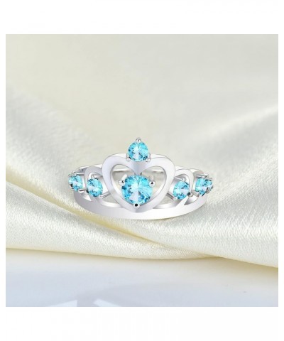 Crown Rings 925 Sterling Silver Heart Engagement Rings Queen Birthstones Anniversary Jewelry 03-aquamarine-Mar $31.24 Rings