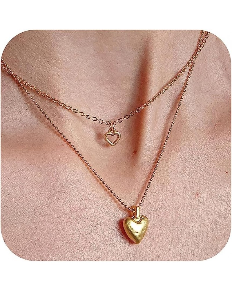 Gold Heart Necklace for Women Dainty Tiny 14k Gold Filled Heart Pendant Choker Necklaces Small Gold Love Open Heart Chain Nec...