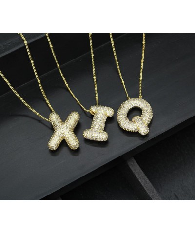 Bubble Letter Necklace Gold Balloon Initial Pendant Necklace Dainty Zirconia Alphabet Name Necklace for Women Girls Birthday ...