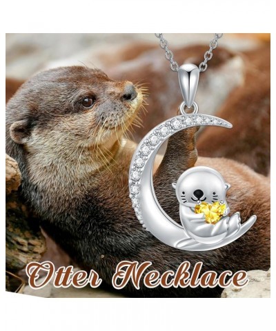 Sea Otter Necklace Sterling Silver Animal Birthstone Necklace Gifts Sea Otter Jewelry Otter Animal Gifts for Women Daughter O...