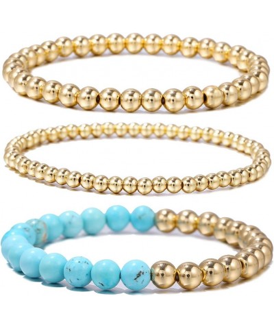 14K Gold Plated Beaded Bracelets Letter Stretch Dainty Stackable Bracelet for Women Girls turquoise+4mm+6mm $10.38 Bracelets