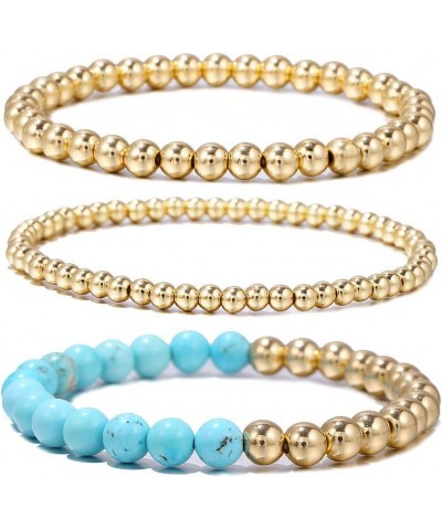 14K Gold Plated Beaded Bracelets Letter Stretch Dainty Stackable Bracelet for Women Girls turquoise+4mm+6mm $10.38 Bracelets