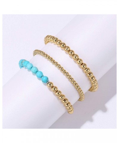 14K Gold Plated Beaded Bracelets Letter Stretch Dainty Stackable Bracelet for Women Girls turquoise+4mm+6mm $10.38 Bracelets