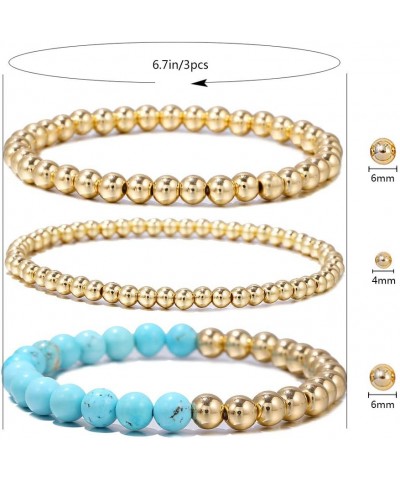 14K Gold Plated Beaded Bracelets Letter Stretch Dainty Stackable Bracelet for Women Girls turquoise+4mm+6mm $10.38 Bracelets