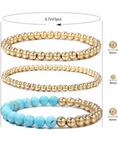 14K Gold Plated Beaded Bracelets Letter Stretch Dainty Stackable Bracelet for Women Girls turquoise+4mm+6mm $10.38 Bracelets