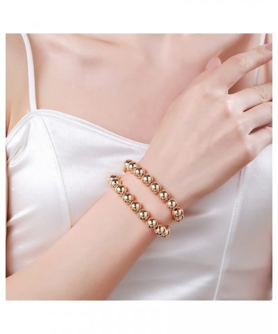 14K Gold Plated Beaded Bracelets Letter Stretch Dainty Stackable Bracelet for Women Girls turquoise+4mm+6mm $10.38 Bracelets