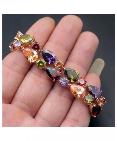 Rose Gold Multi Gemstone Jewelry Sets for Women,Sparkling Garnet Amethyst Morganite Peridot Topaz 8 inch Bracelet $17.45 Rings