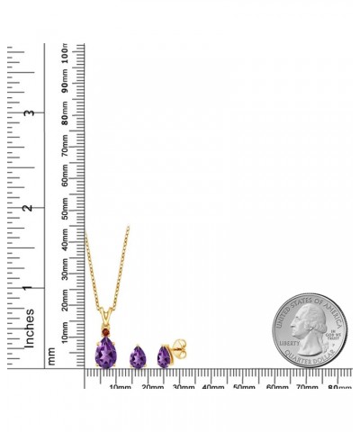 18K Yellow Gold Plated Silver Purple Amethyst and Red Garnet Pendant and Earrings Jewelry Set For Women (3.08 Cttw, Gemstone ...