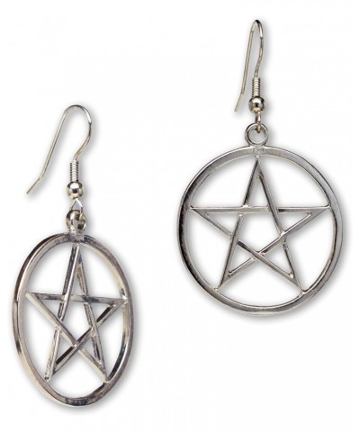 Pagan Wiccan Pentagram Pentacle Silver Finish Dangle Earrings $7.54 Earrings