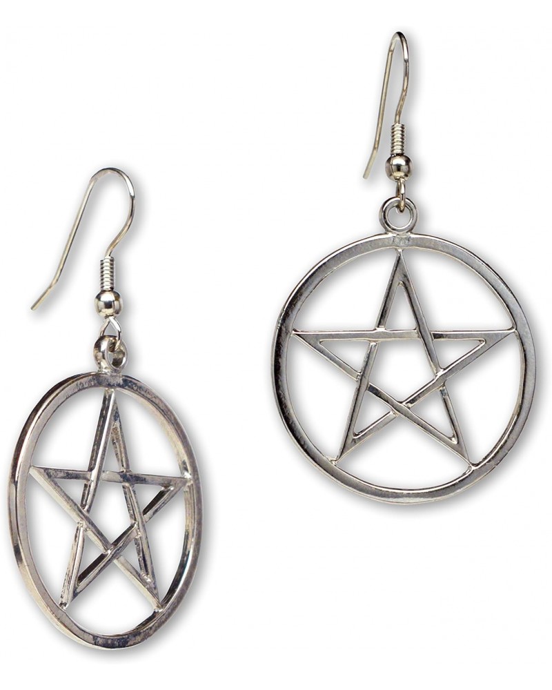 Pagan Wiccan Pentagram Pentacle Silver Finish Dangle Earrings $7.54 Earrings