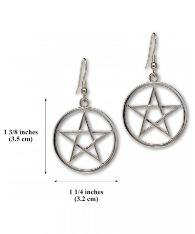 Pagan Wiccan Pentagram Pentacle Silver Finish Dangle Earrings $7.54 Earrings