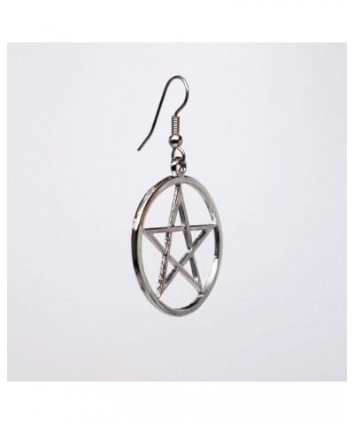 Pagan Wiccan Pentagram Pentacle Silver Finish Dangle Earrings $7.54 Earrings